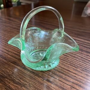 Vintage green glass weave textured basket